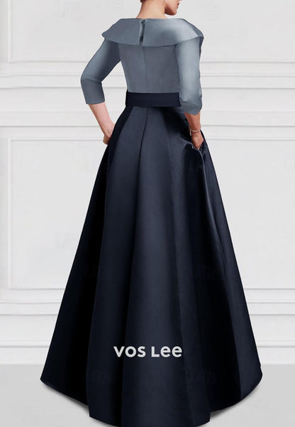Classic A-Line V-Neck Long Sleeves High Low Evening Formal Dress