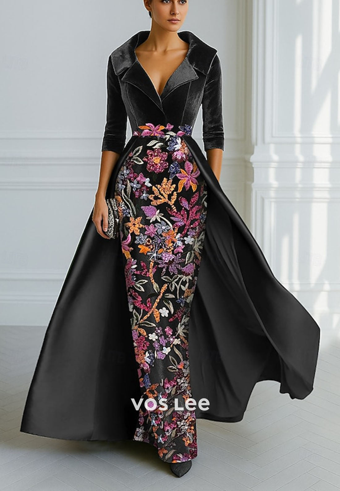 Elegant & Luxurious V Neck Velvet Embroidery Sequined Mermaid Evening Dress