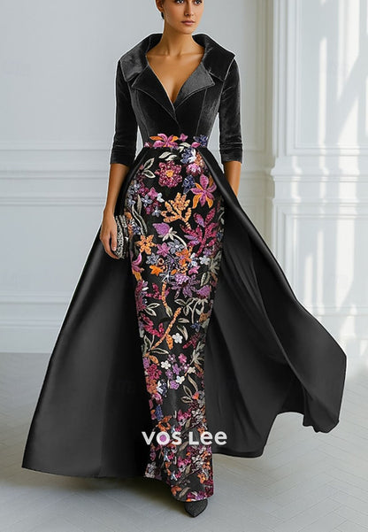 Elegant & Luxurious V Neck Velvet Embroidery Sequined Mermaid Evening Dress