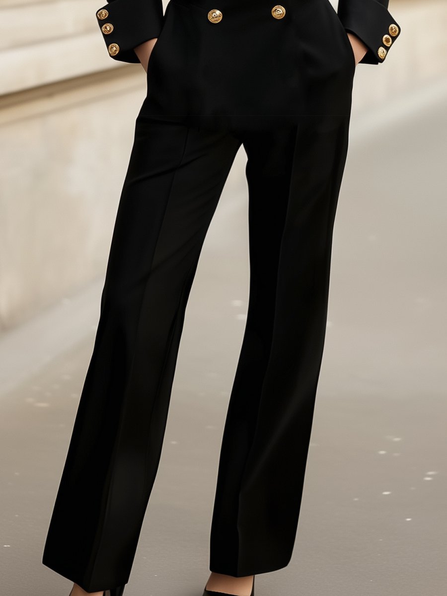 Black Double-Breasted Jumpsuit with Gold Button Detailing