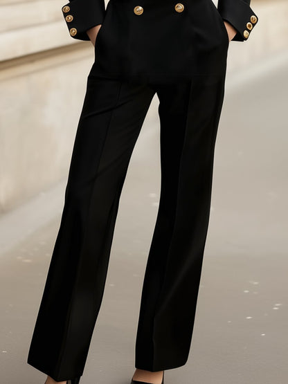 Black Double-Breasted Jumpsuit with Gold Button Detailing