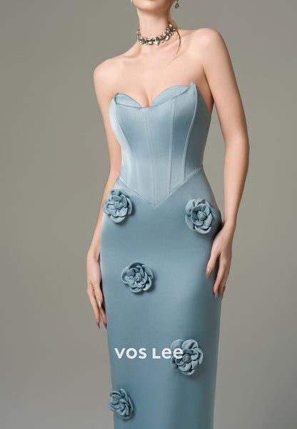 Sweetheart Ruched Floral Embellished Mermaid Ankle-Length Evening Dresses with Split