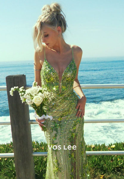 Sparkling Green Sequin Mermaid Prom Dress with Spaghetti Straps | 2026 Formal Gown