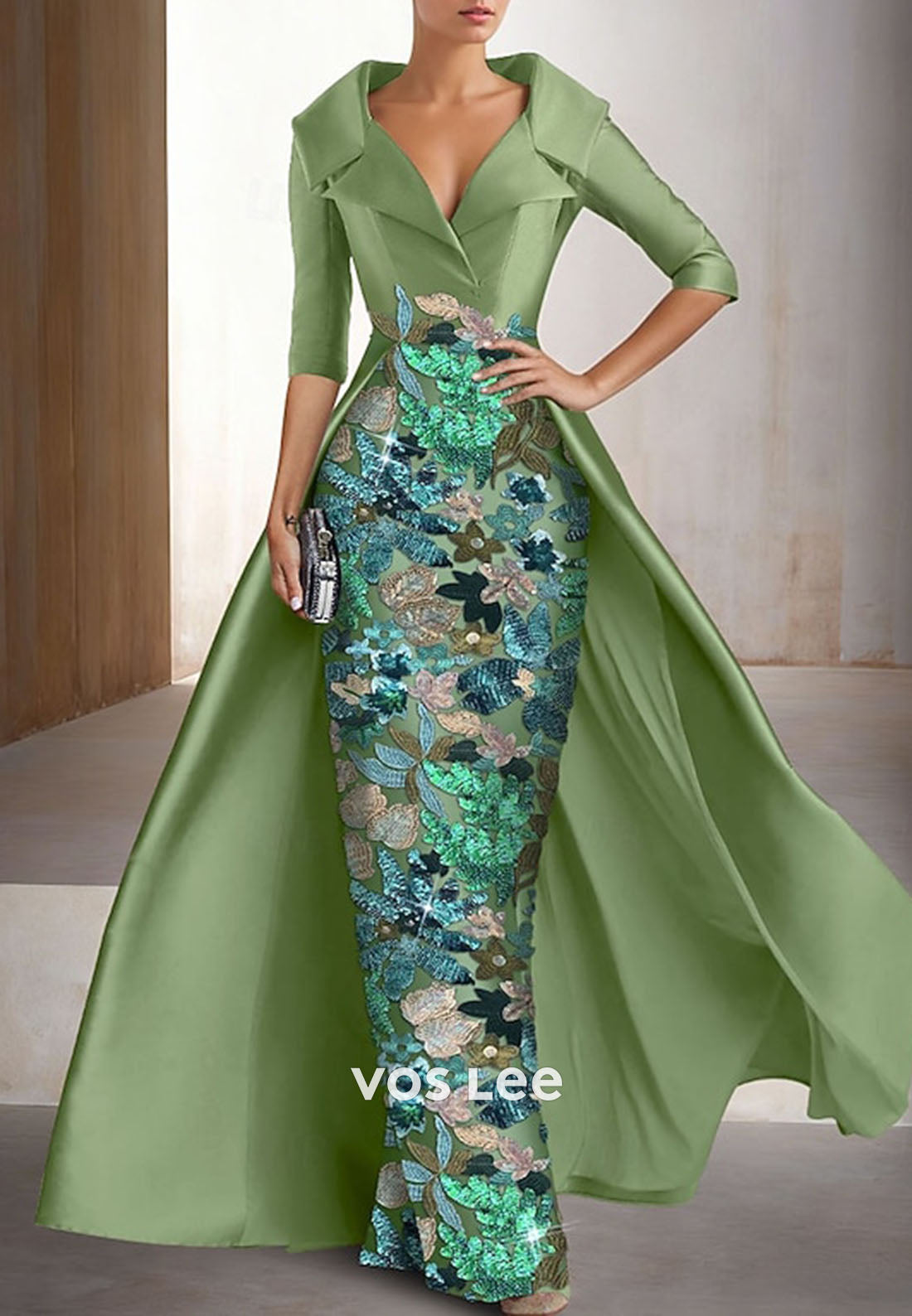 Elegant Half Sleeves Sheath Sequins Evening Dress mother Dress For Wedding