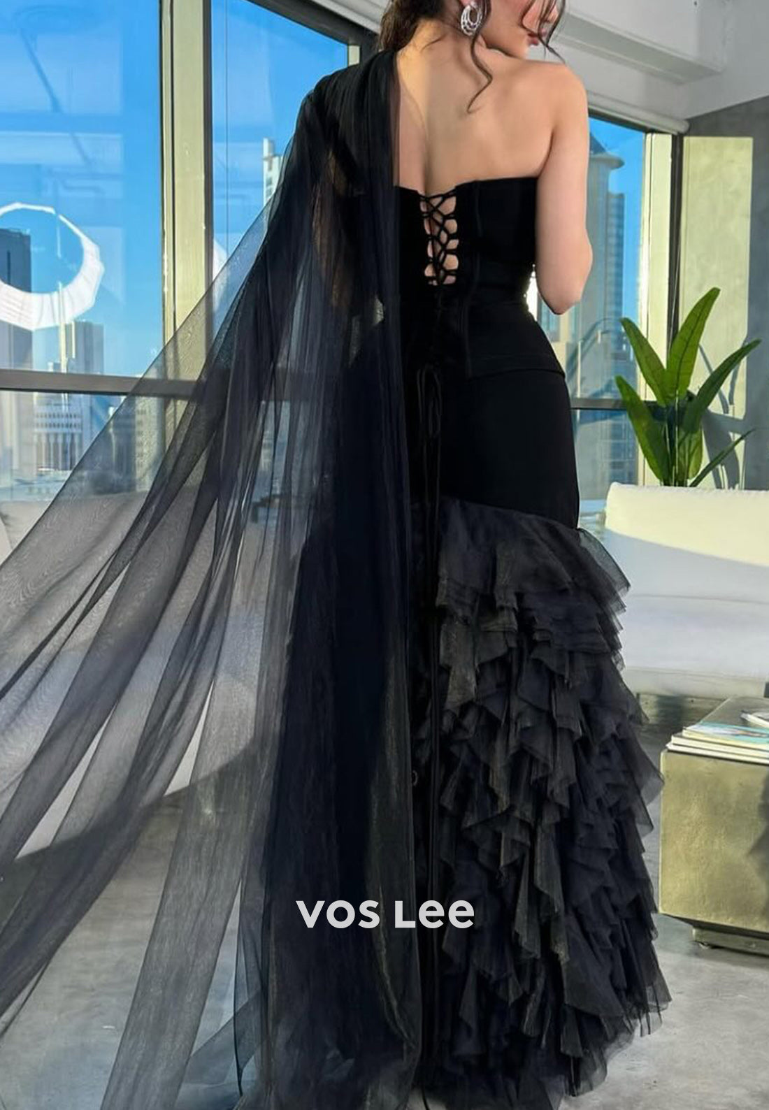 Couture A-Line One Shoulder Rhinestone Pleated Floor-Length Evening Dresses with Tiered