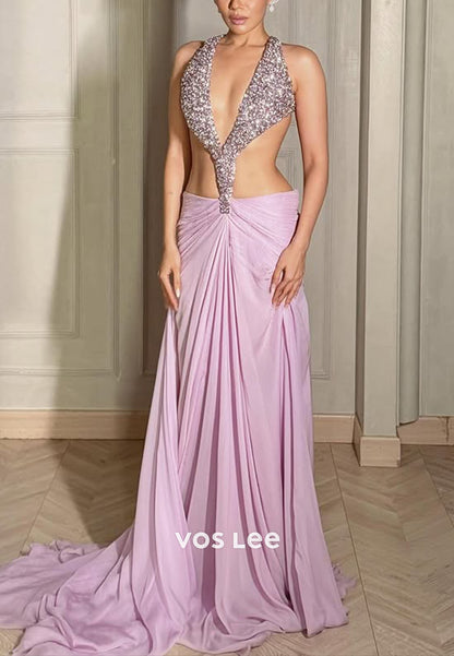 Sexy Purple Crystal Cut out Fashion Backless Gala Dress Prom dress