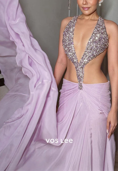 Sexy Purple Crystal Cut out Fashion Backless Gala Dress Prom dress