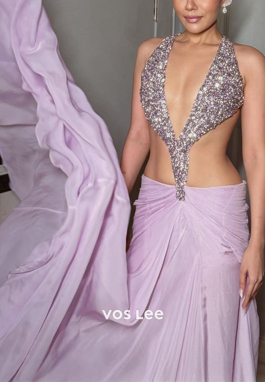 Sexy Purple Crystal Cut out Fashion Backless Gala Dress Prom dress