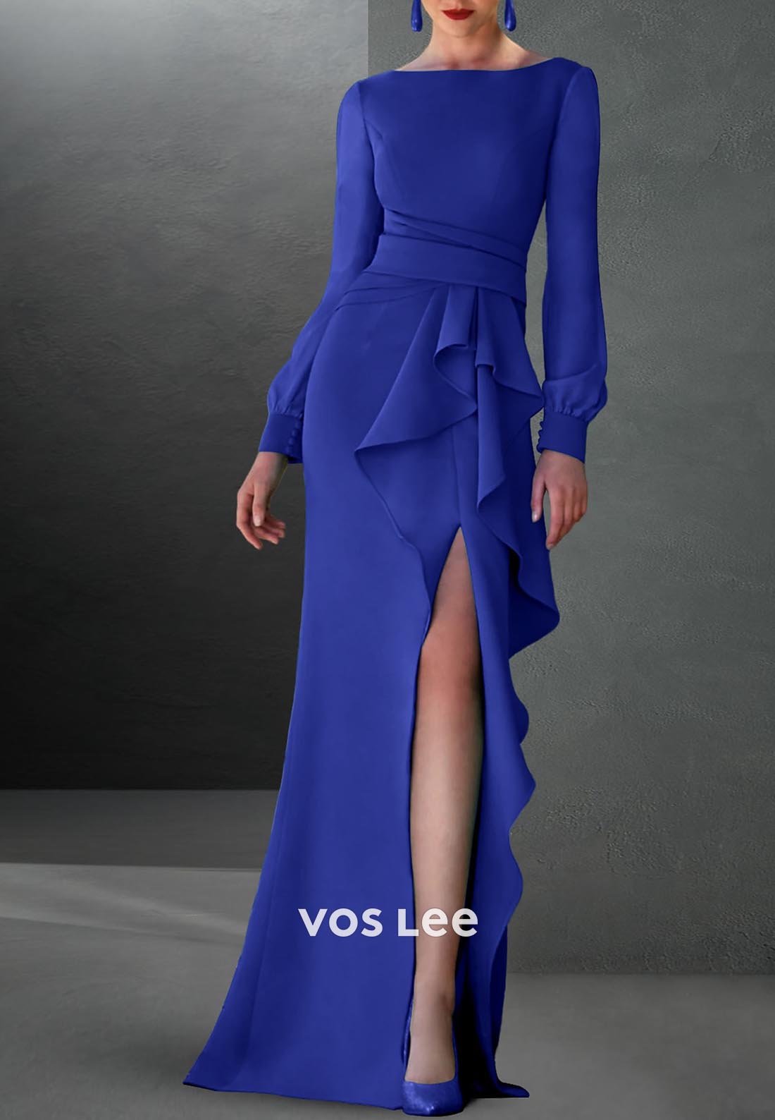Fashion Long Sleeves Empire Waist Mermaid Evening Dress with Side Split