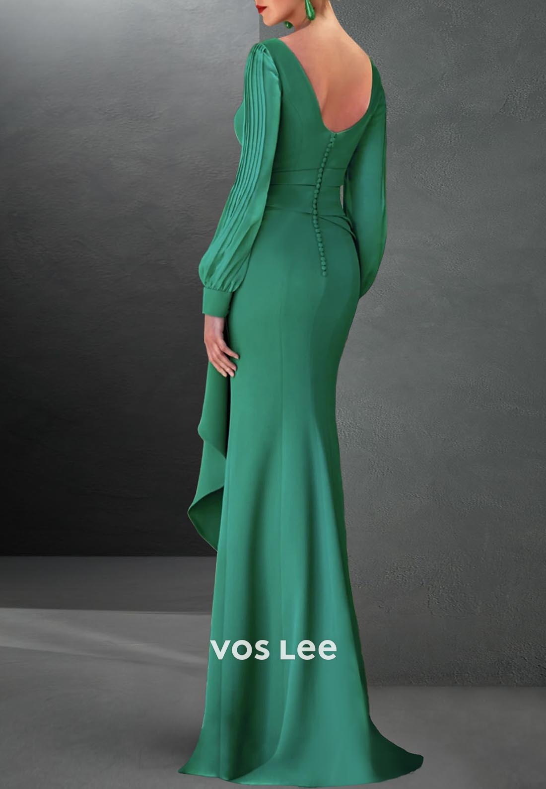 Fashion Long Sleeves Empire Waist Mermaid Evening Dress with Side Split