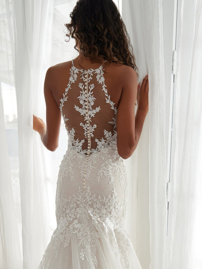 Luxury Halter Sweetheart Lace Wedding Dress | Slim Mermaid Bridal Gown