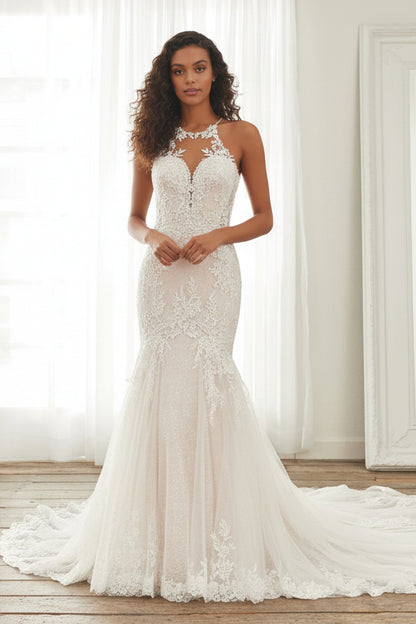 Luxury Halter Sweetheart Lace Wedding Dress | Slim Mermaid Bridal Gown