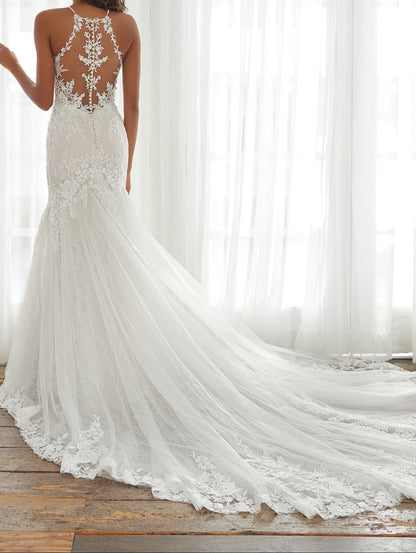 Luxury Halter Sweetheart Lace Wedding Dress | Slim Mermaid Bridal Gown