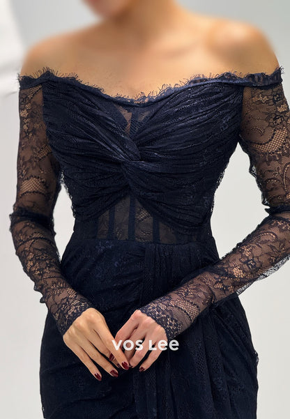 Lace Off The Shoulder Long Sleeves Mermaid Long Evening Dress