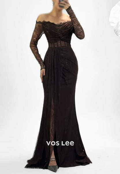 Lace Off The Shoulder Long Sleeves Mermaid Long Evening Dress