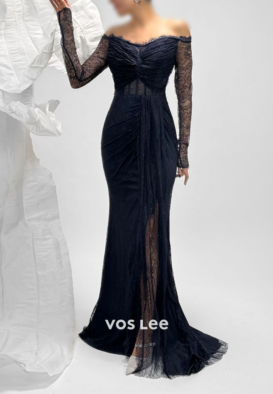 Lace Off The Shoulder Long Sleeves Mermaid Long Evening Dress