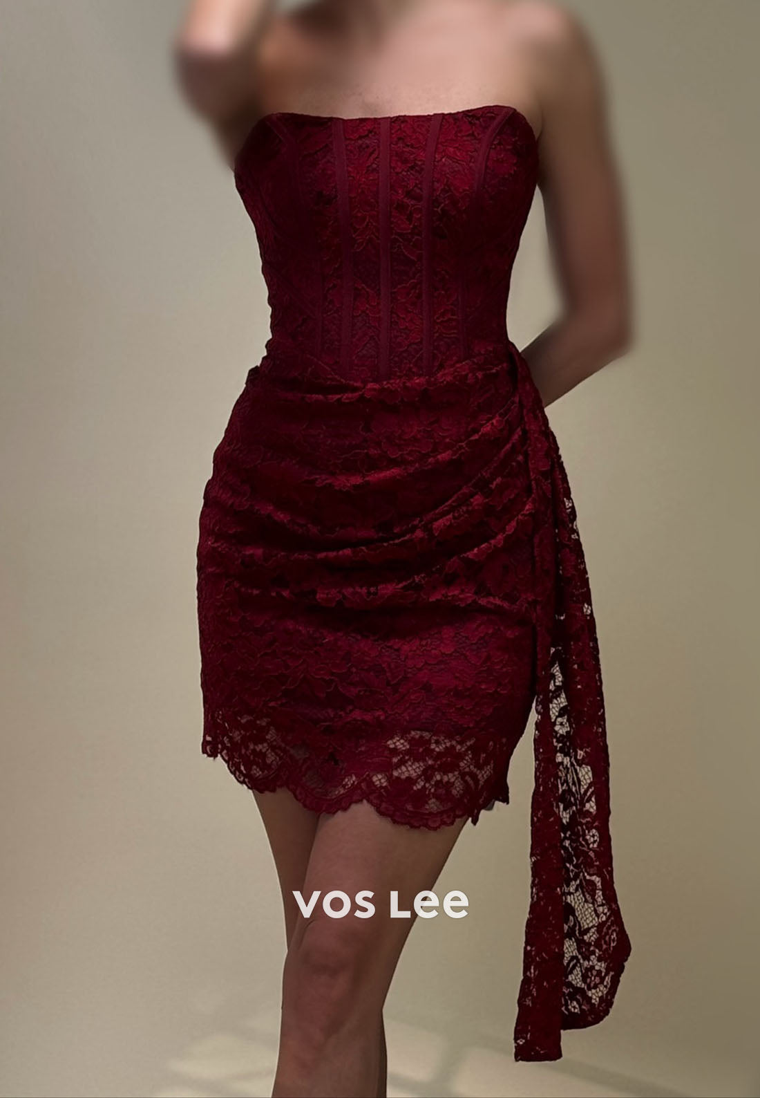 Strapless Lace Pleat Short Prom Dress Party Dress