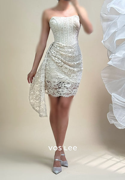 Strapless Lace Pleat Short Prom Dress Party Dress
