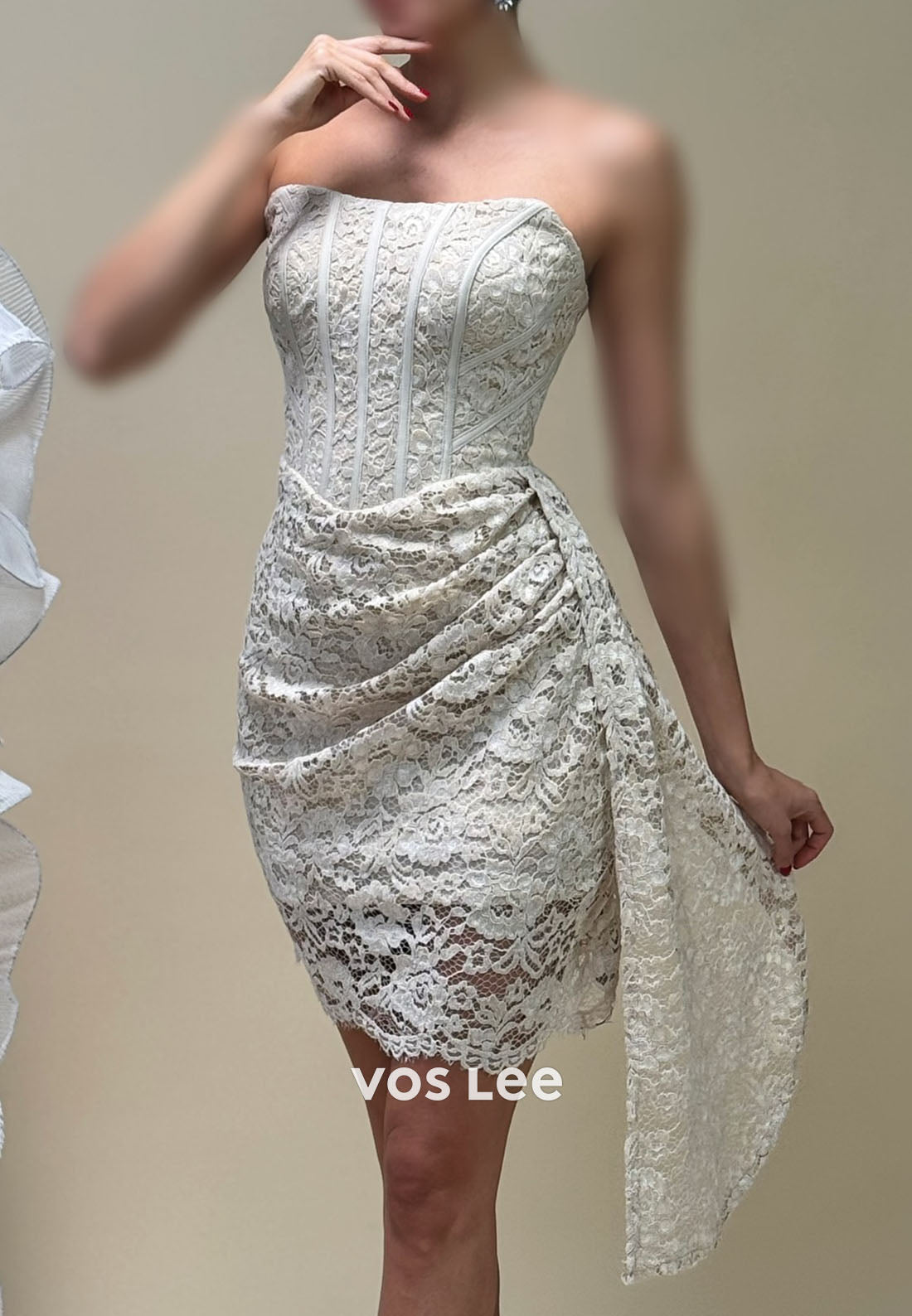 Strapless Lace Pleat Short Prom Dress Party Dress