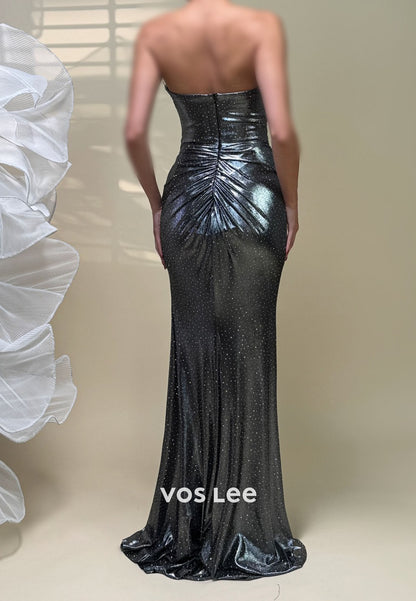 Stunning Sweetheart  Leather Pleat Floor-Length Evening Dresses Split Dress Prom Dress