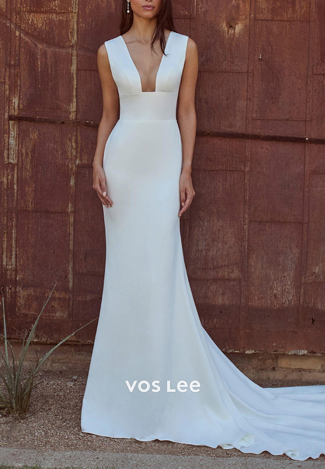 Sexy and Sleek V Neck Beach Mermaid Wedding Dresses with Sweep Train