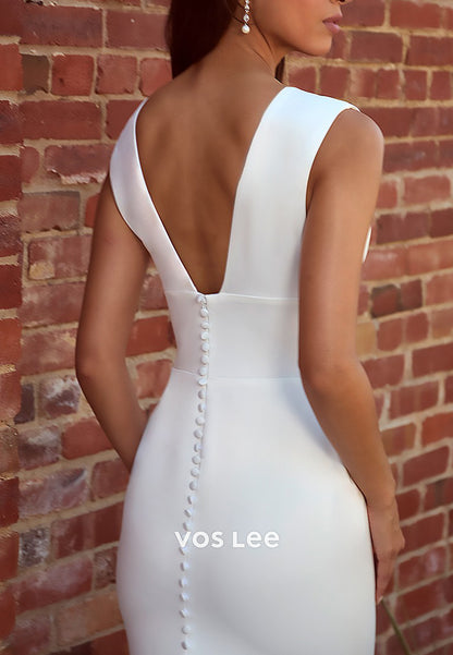 Sexy and Sleek V Neck Beach Mermaid Wedding Dresses with Sweep Train