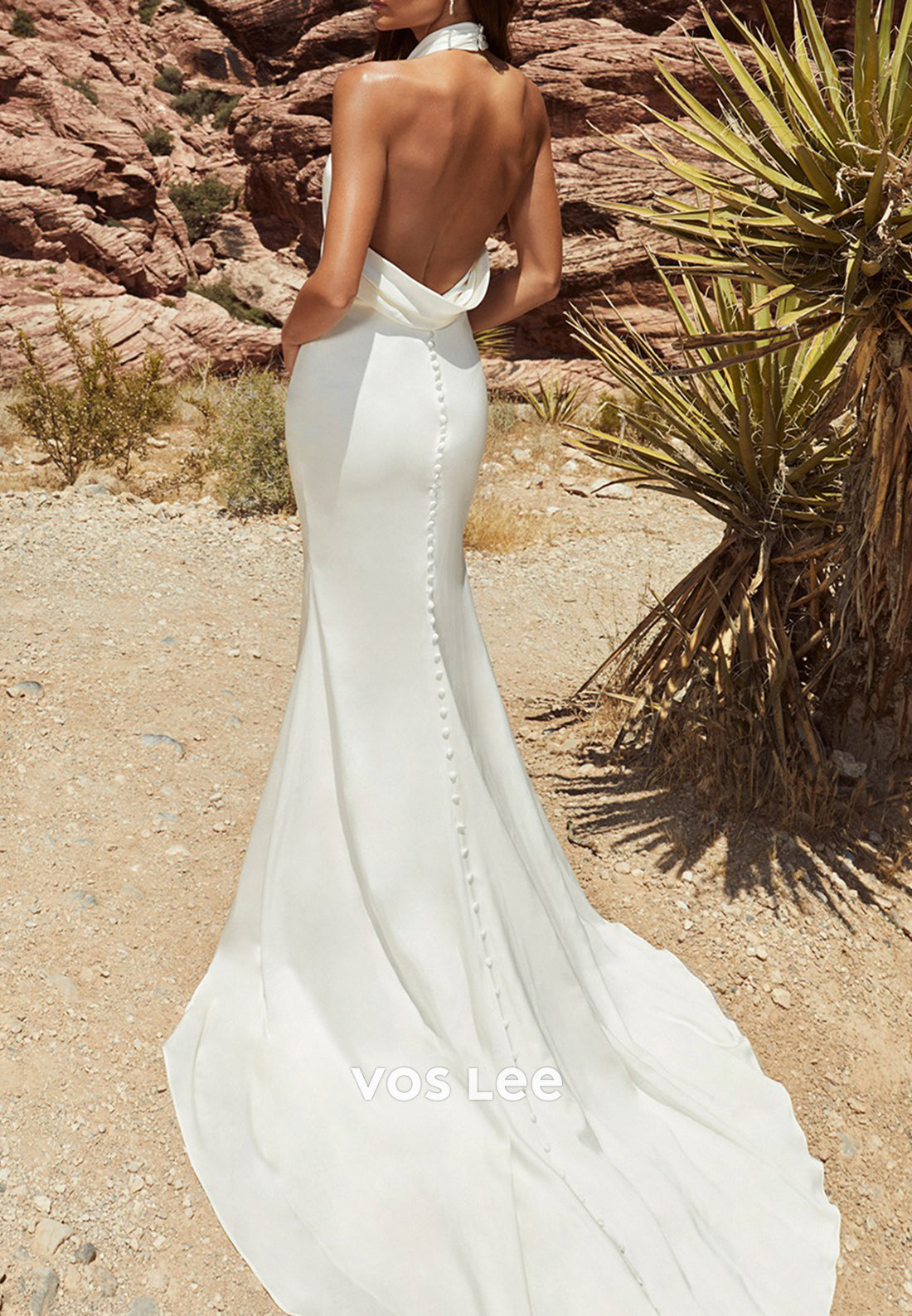 Gorgeous & Charming Halter Beach Sheath Pleated Wedding Dresses with Sweep Train