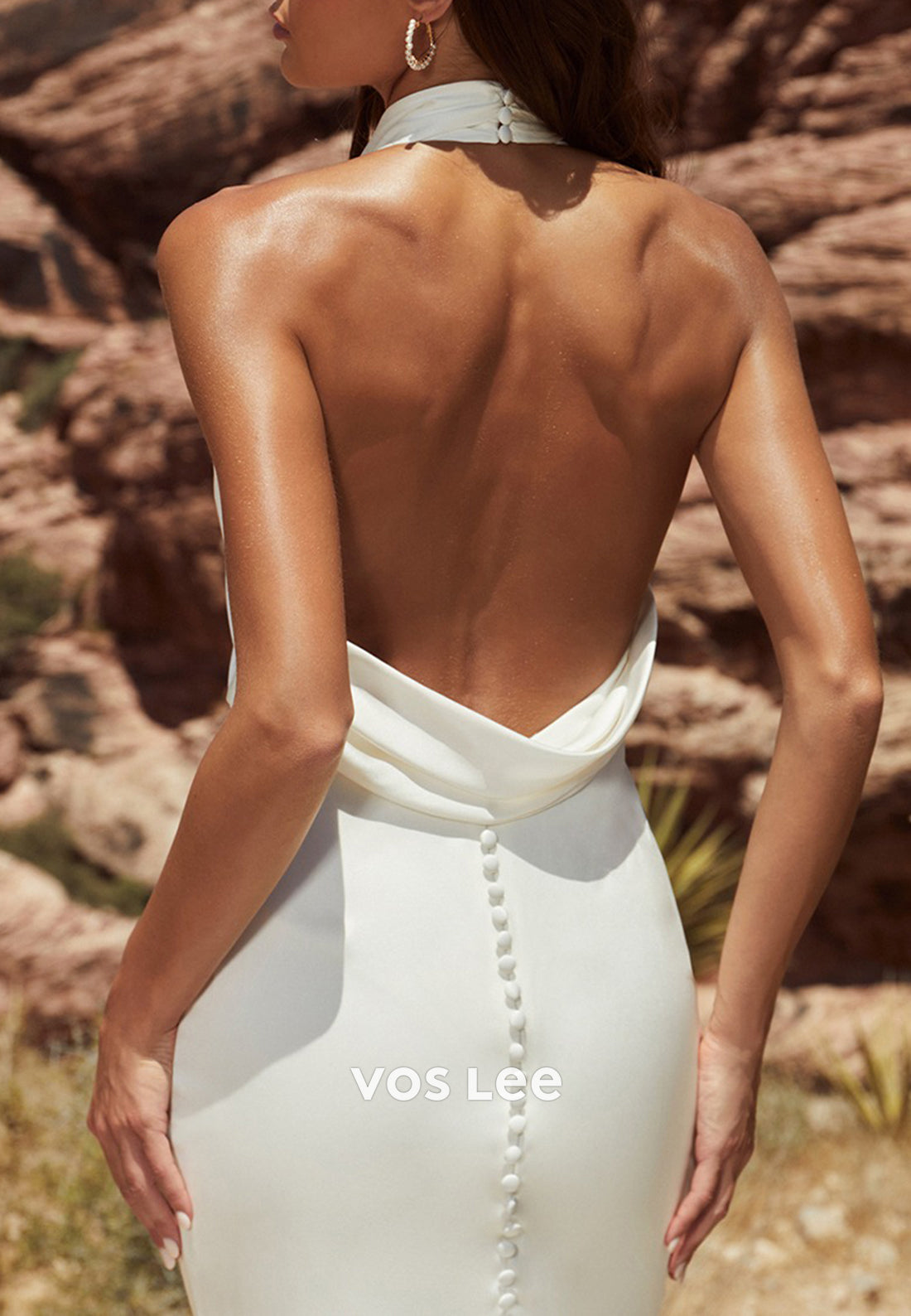 Gorgeous & Charming Halter Beach Sheath Pleated Wedding Dresses with Sweep Train