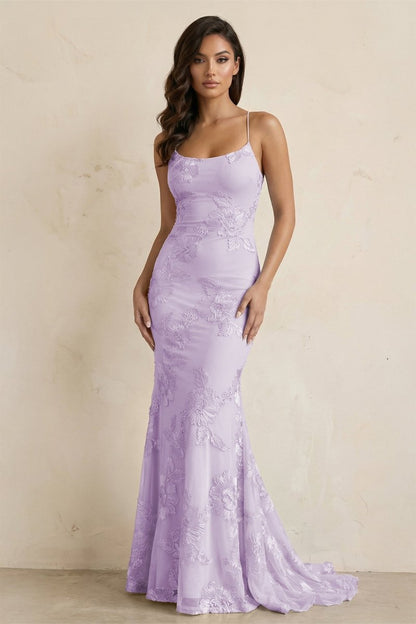 Sky Blue Spaghetti Straps Mermaid Tulle Long Prom Dresses With Appliques