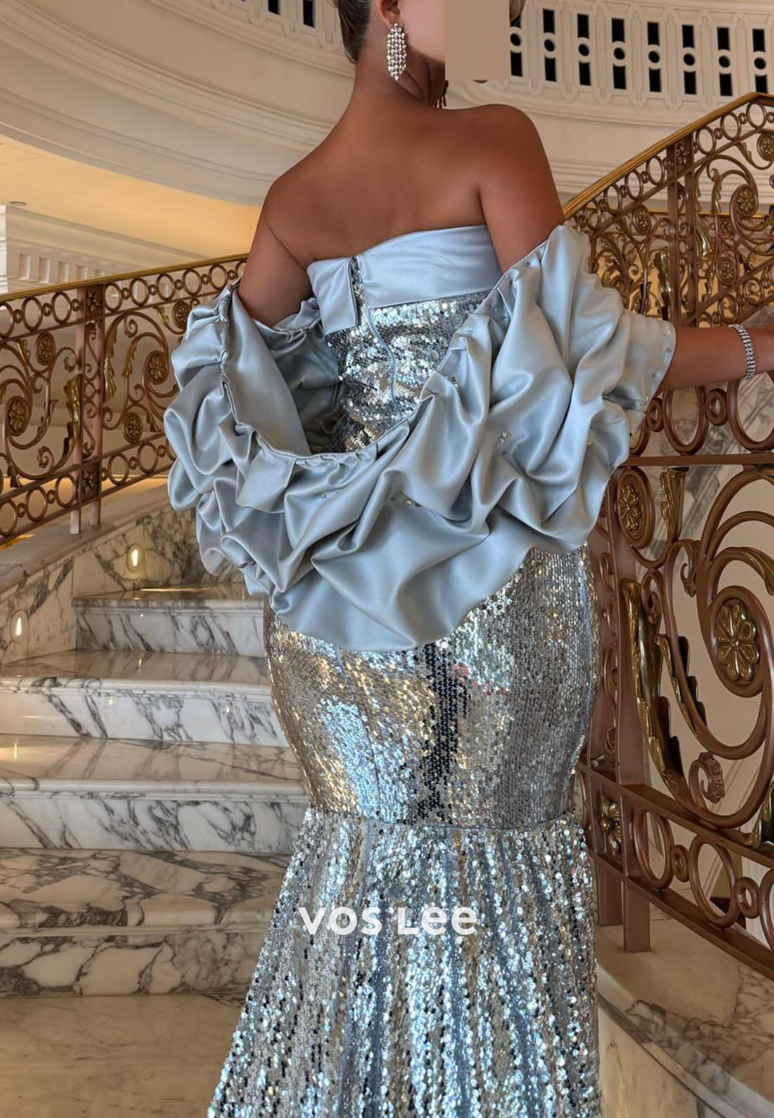 Sparkling Strapless Mermaid Sequins Evening Dresses With Sequins Beads