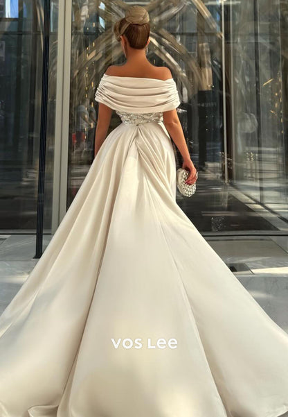 Off-the-Shoulder Evening Gowns Sequins Long With Court train