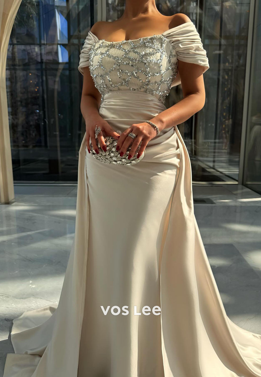 Off-the-Shoulder Evening Gowns Sequins Long With Court train