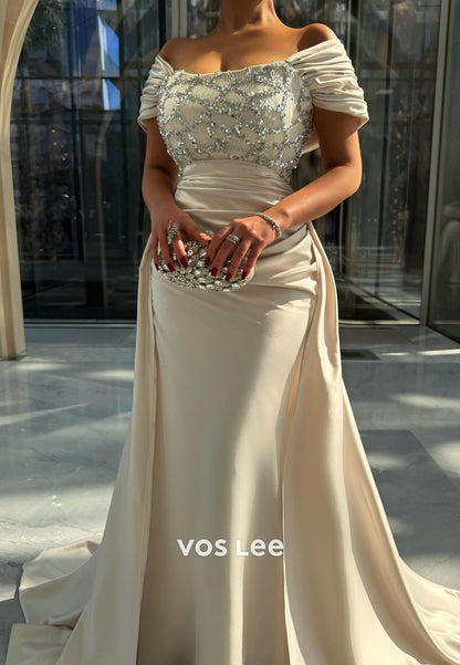 Off-the-Shoulder Evening Gowns Sequins Long With Court train