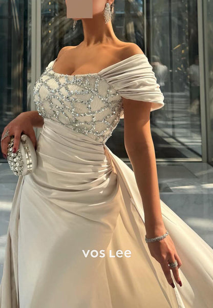 Off-the-Shoulder Evening Gowns Sequins Long With Court train