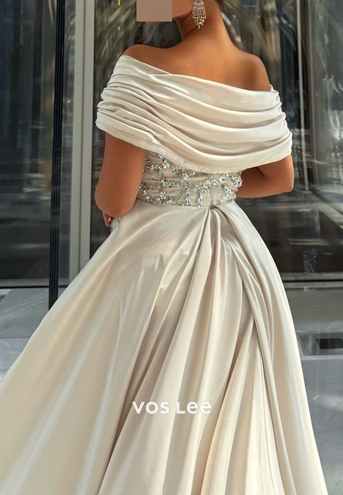 Off-the-Shoulder Evening Gowns Sequins Long With Court train