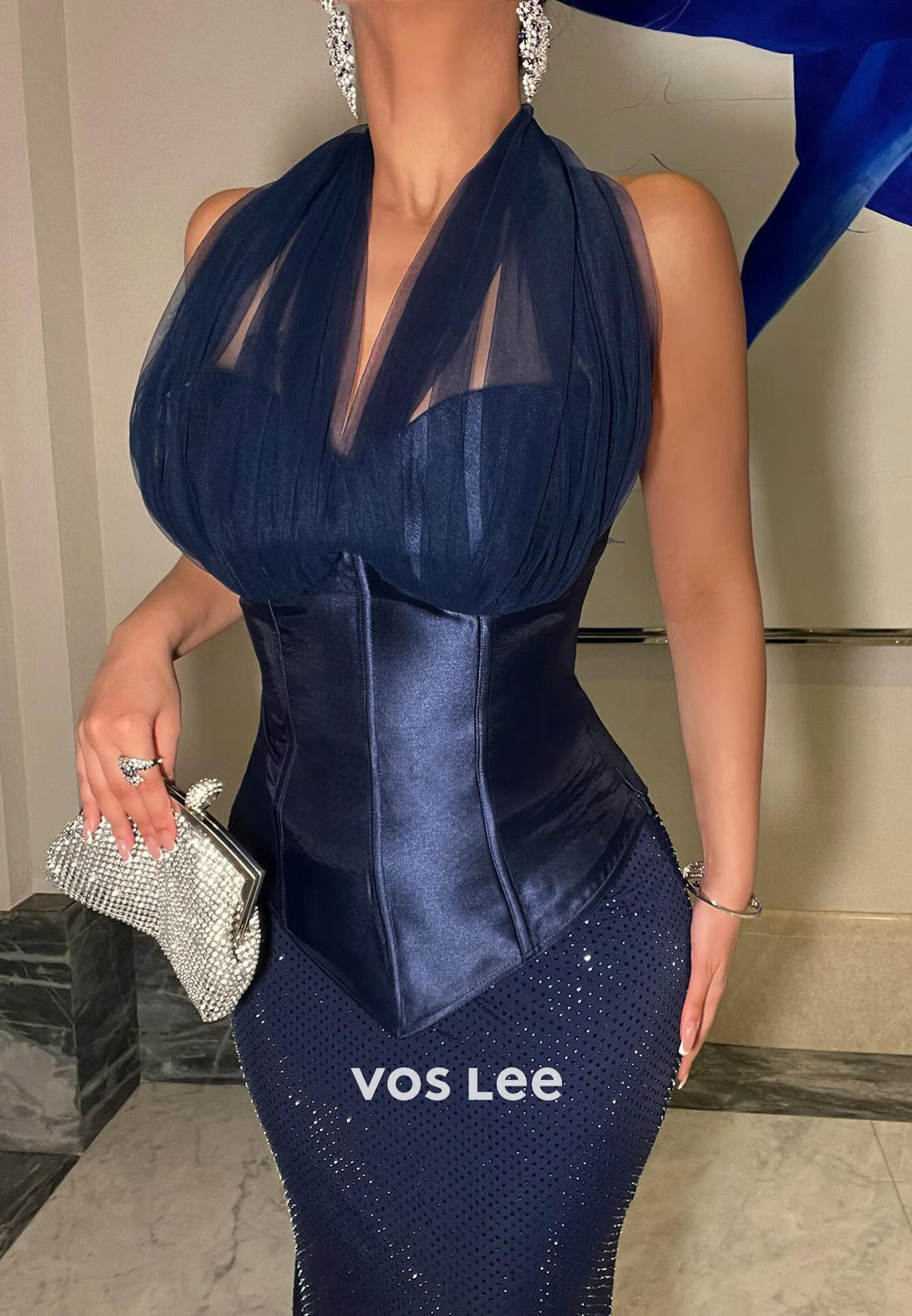 Elegant Halter Sleeveless Mermaid Evening Gowns Long With Brading