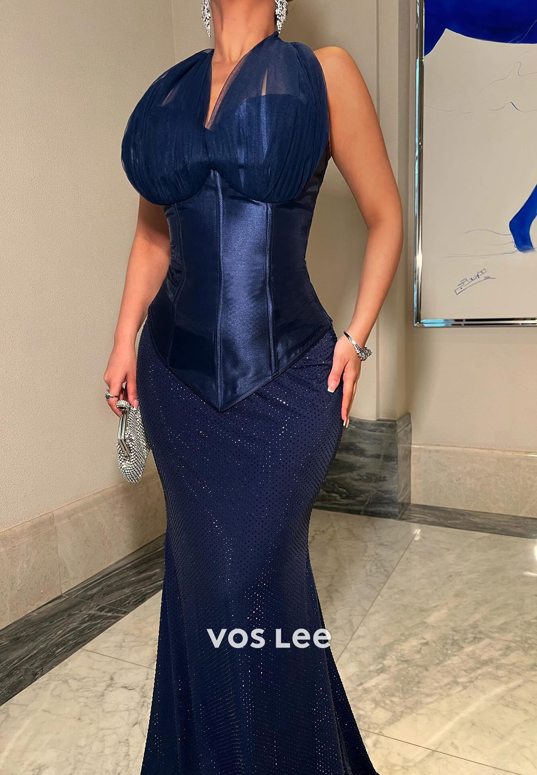 Elegant Halter Sleeveless Mermaid Evening Gowns Long With Brading