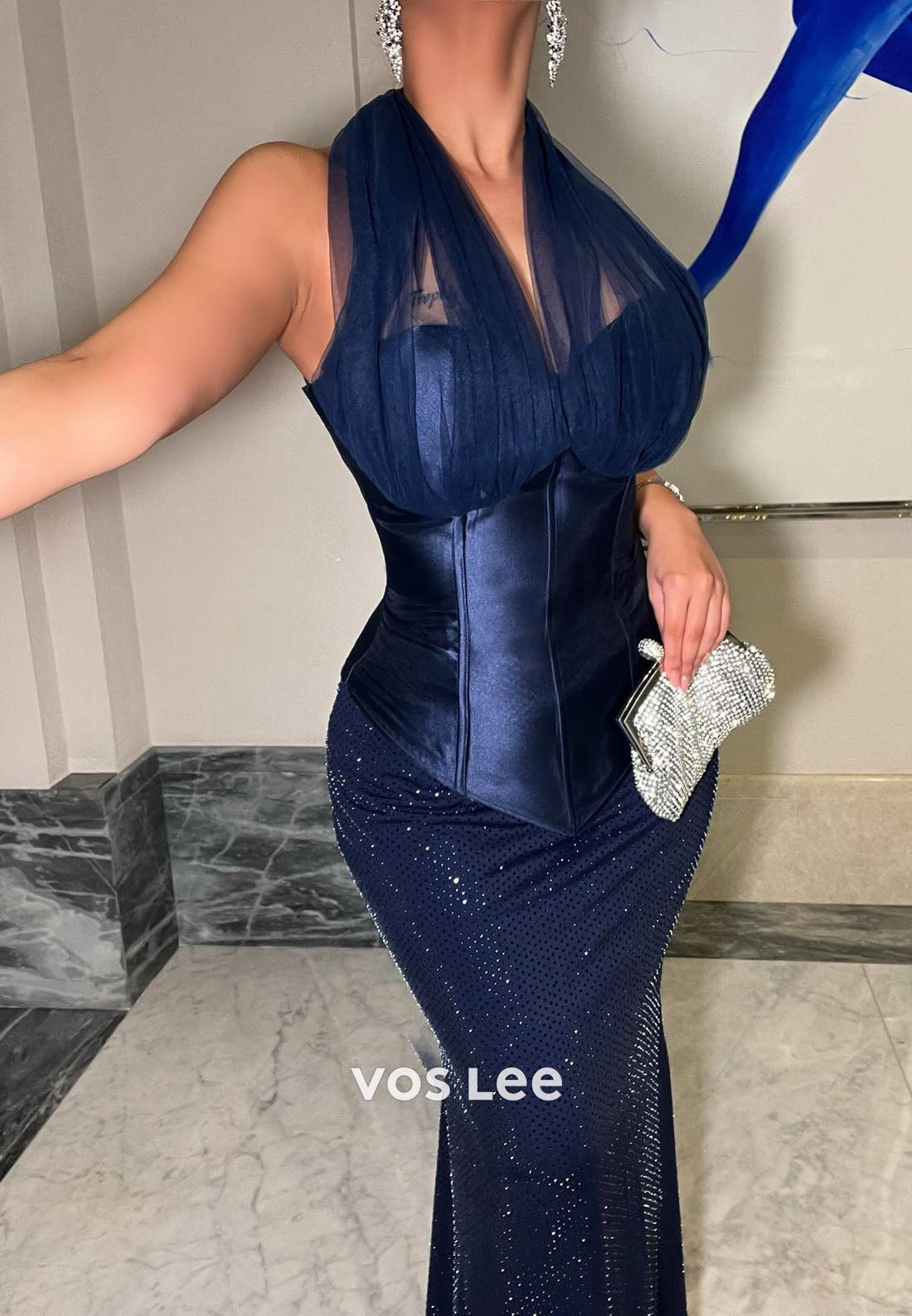 Elegant Halter Sleeveless Mermaid Evening Gowns Long With Brading