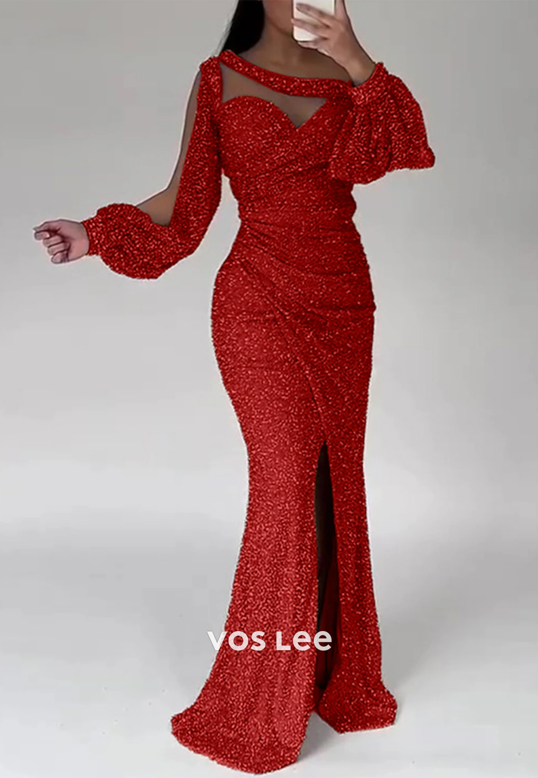 Glamorous & Dramatic Long Sleeves Sweetheart Mermaid Evening Dress with Split