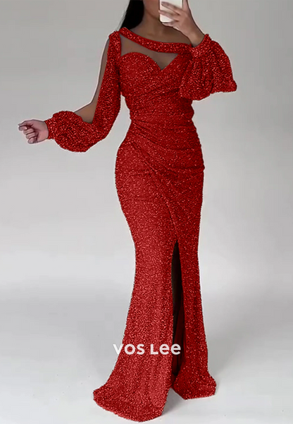 Glamorous & Dramatic Long Sleeves Sweetheart Mermaid Evening Dress with Split