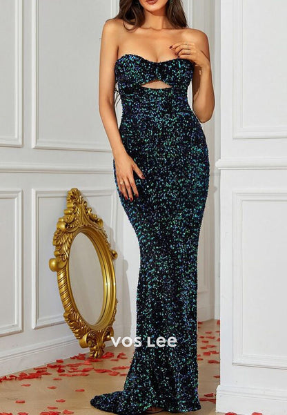 Couture Fully Sequined Sweetheart Strapless Mermaid Evening Dresses with Side Split