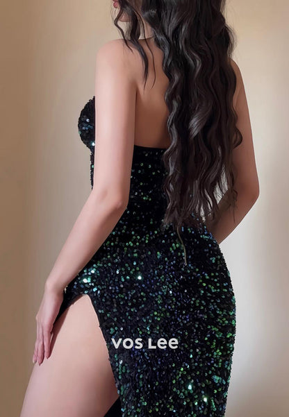 Couture Fully Sequined Sweetheart Strapless Mermaid Evening Dresses with Side Split