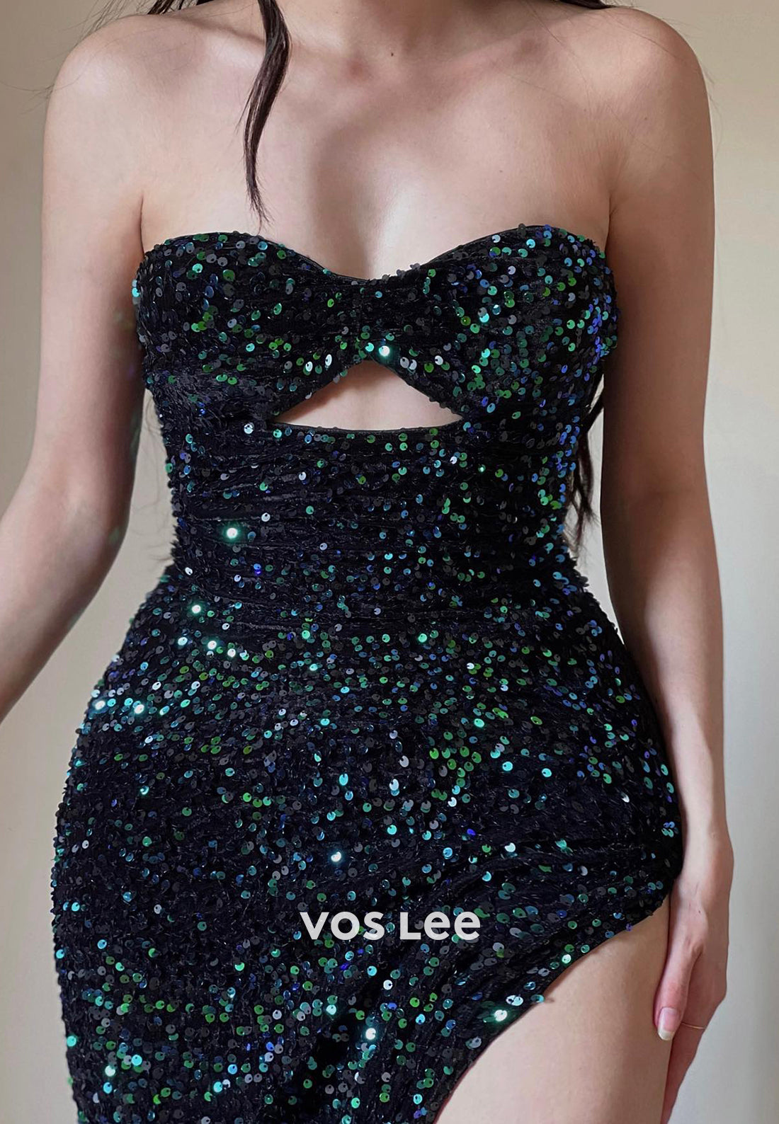 Couture Fully Sequined Sweetheart Strapless Mermaid Evening Dresses with Side Split