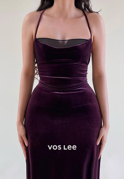 Simple & Casual Halter Pleated Ankle-Length Sheath Evening Dresses Formal Dresses