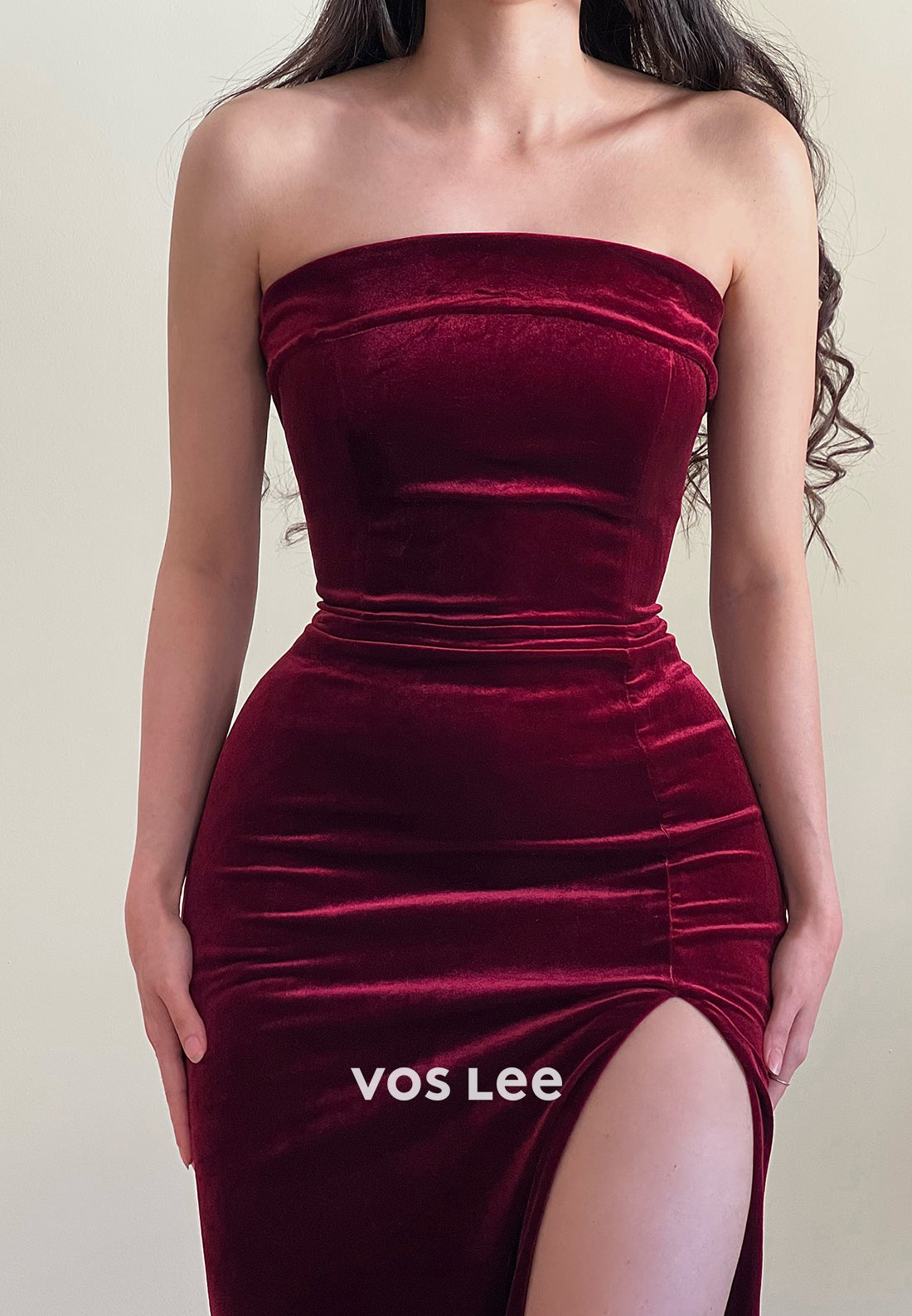 Classic&Simple Tube Top Pleated Mermaid Ankle-Length Evening Dresses with High Split