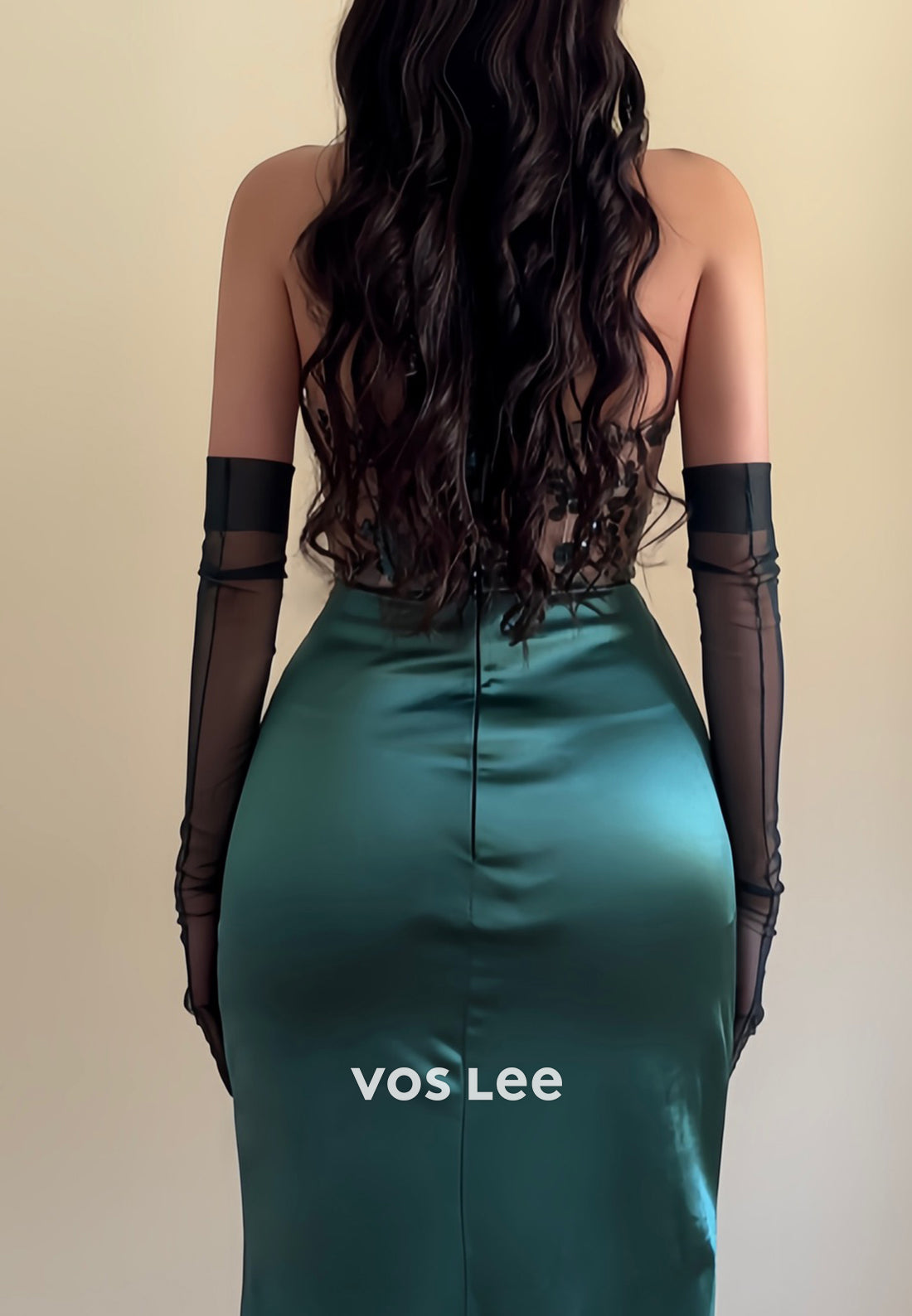 Couture & Ornate Tube Top Sequined Pleated Mermaid Evening Dresses with High Slit