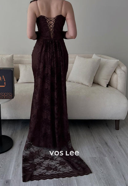 Lace Strapless Beading Crystals Mermaid Evening Dress Formal Dress