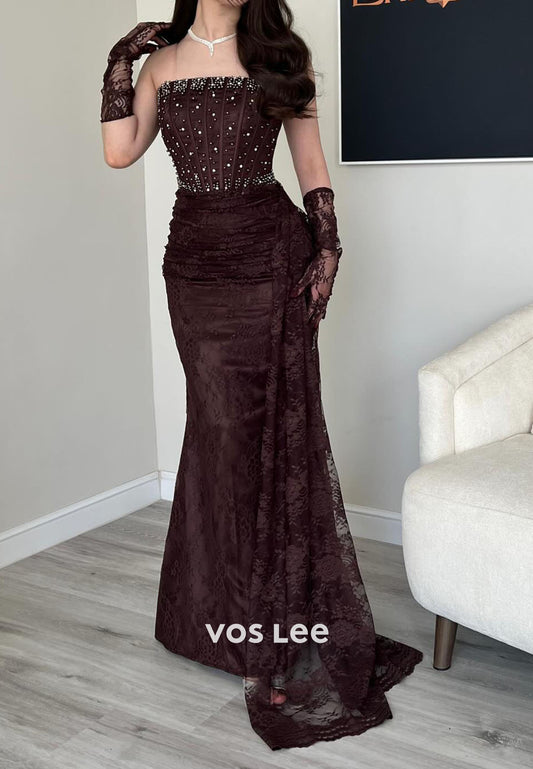 Lace Strapless Beading Crystals Mermaid Evening Dress Formal Dress