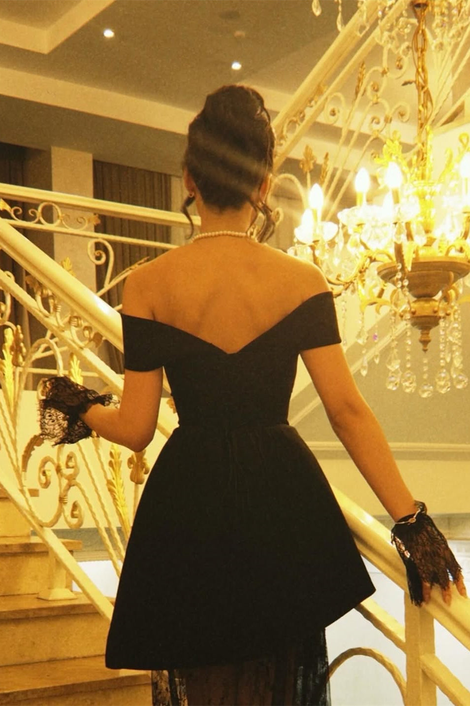 Black Off-The-Shoulder Sleeveless Lace A-Line Satin Prom Dress