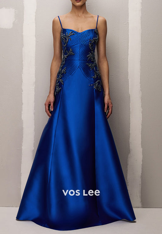 Classic & Simple Spaghetti Straps Sweetheart Flowers Floor-Length Prom Dresses